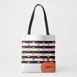 Tote Bag Citrouille avec rayures blanches et noires - Perso