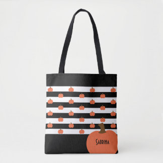 Tote Bag Citrouille avec rayures noires et blanches - Perso