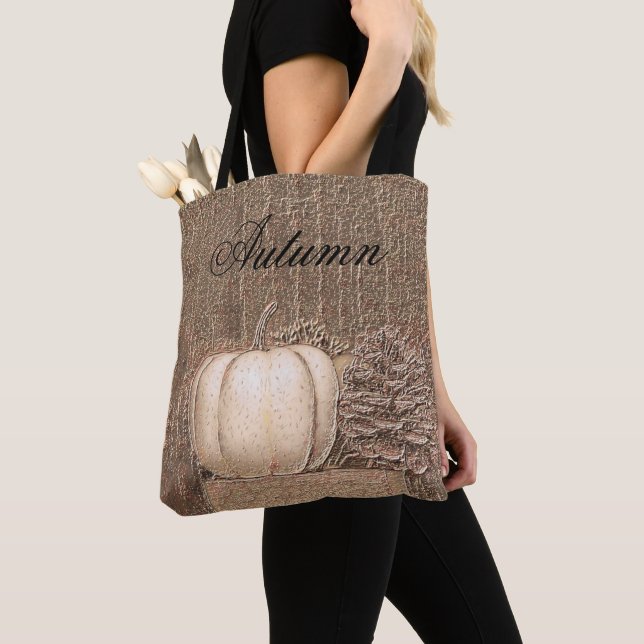 Tote Bag Citrouille Blanc Or métal élégant Pays de chute (De près)