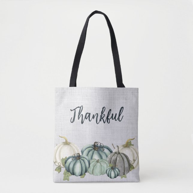 Tote Bag Citrouille bleu marine, blanc et gris, (Devant)