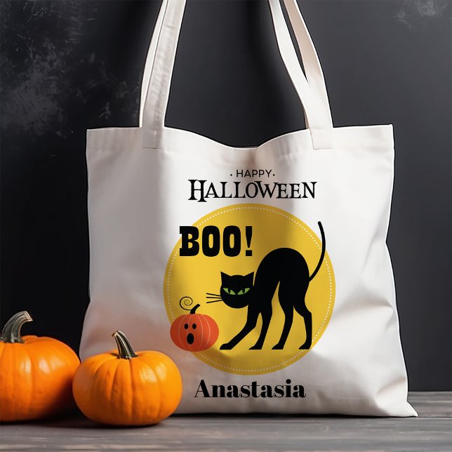 Tote Bag Citrouille de chat noir Halloween personnalisé (Créateur téléchargé)