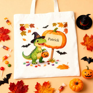 Tote Bag Citrouille de dinosaure T-Rex mignon Bonbons Hallo
