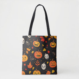 Tote Bag Citrouille d'Halloween amusant et Feuilles Imprime