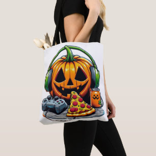 Tote Bag Citrouille d'Halloween avec casque et jeux?