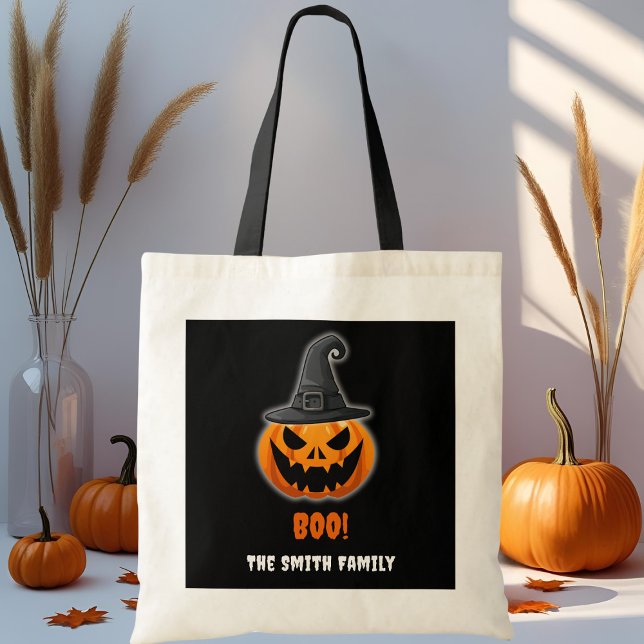 Tote Bag Citrouille d'Halloween "BOO !" - Nom personnalisé (Créateur téléchargé)