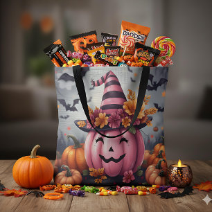 Tote Bag Citrouille d'Halloween rose jolie Jack-o-lanterne