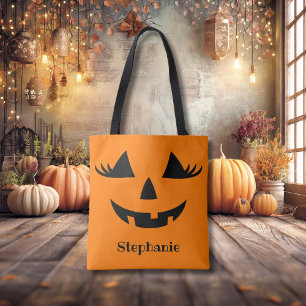 Tote Bag Citrouille Jack-o'-lantern Lashes Avec Prénom