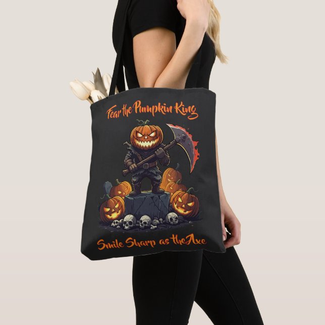 Tote Bag 🖤 Citrouille noir roi Halloween Fourre-tout 🎃 (De près)