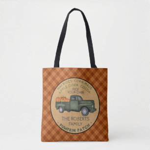 Tote Bag Citrouille Patch Farm Rustic Fall Plaid Camion Vin