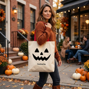 Tote Bag Citrouille Personnalisée pour Halloween Visage de