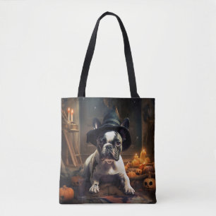 Tote Bag Citrouilles Bulldog Français Halloween Épouvantabl