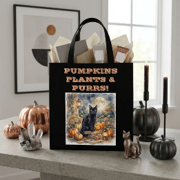 Tote Bag Citrouilles de plantes de chats noirs vintage Hall