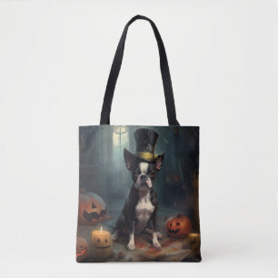 Tote Bag Citrouilles Épouvantables Boston Terrier Halloween