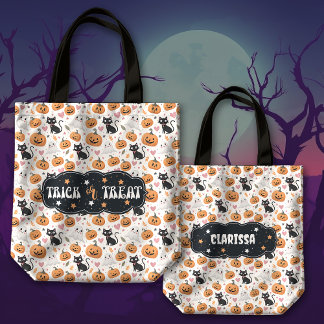 Tote Bag Citrouilles et chats Cute Halloween Trick ou Treat