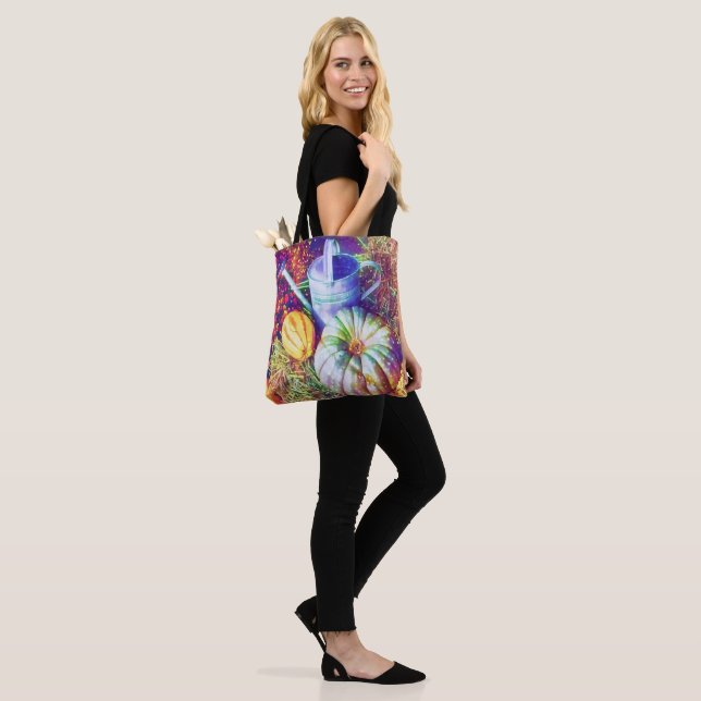 Tote Bag Citrouilles Et Fleurs Rustiques Automatiques (Sur le modèle)