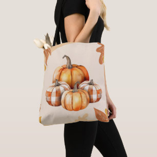 Tote Bag Citrouilles orange et blanc placés Halloween Brown