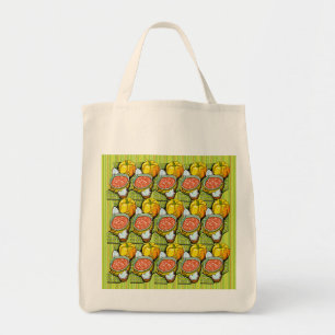 Tote Bag Citrouilles, soupe et Arrière - plan rayé