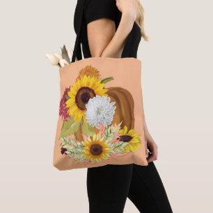 Tote Bag Citrouilles, tournesols et mamans Couleurs automna