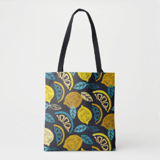 Tote Bag Citrus lime lemon doodle hand drawn pattern backgr
