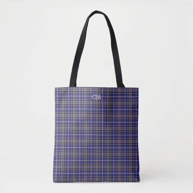 Tote Bag Clan bleu plaid Alexander Tartan Monogramme (Devant)