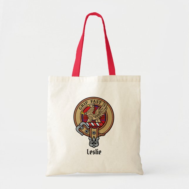 Tote Bag Clan Leslie Crest sur Red Tartan (Devant)