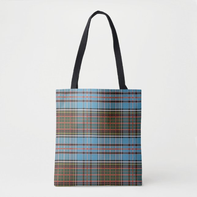 Tote Bag Clan plaid Anderson Tartan Turquoise gris chèque (Devant)