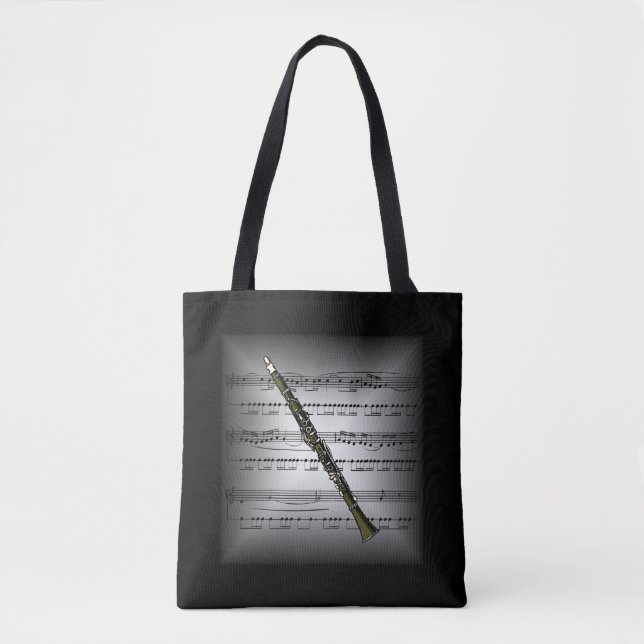 Tote Bag Clarinet 3D Partition Coussin Gris/Noir Retour ~ (Devant)