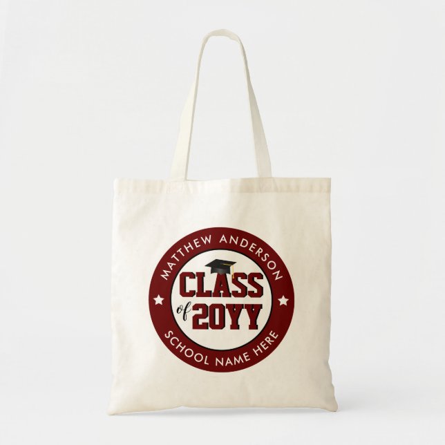 Tote Bag Classe de Burgundy Red Graduate 2023 (Devant)