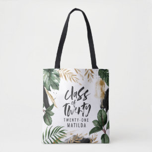 Tote Bag Classe de vingt xx feuilles tropicales et typograp