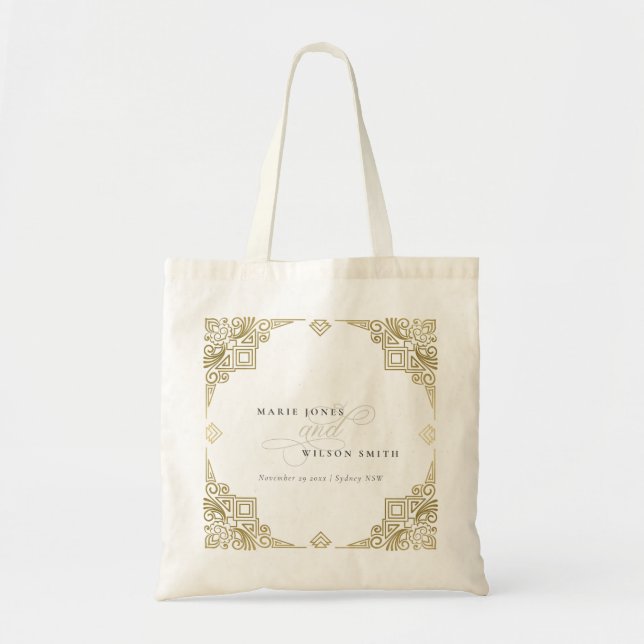 Tote Bag Classé Elegant Gold Art Déco Mariage (Devant)
