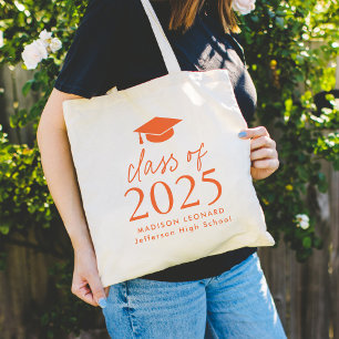 Tote Bag Classe moderne de 2025 Orange Script Graduation