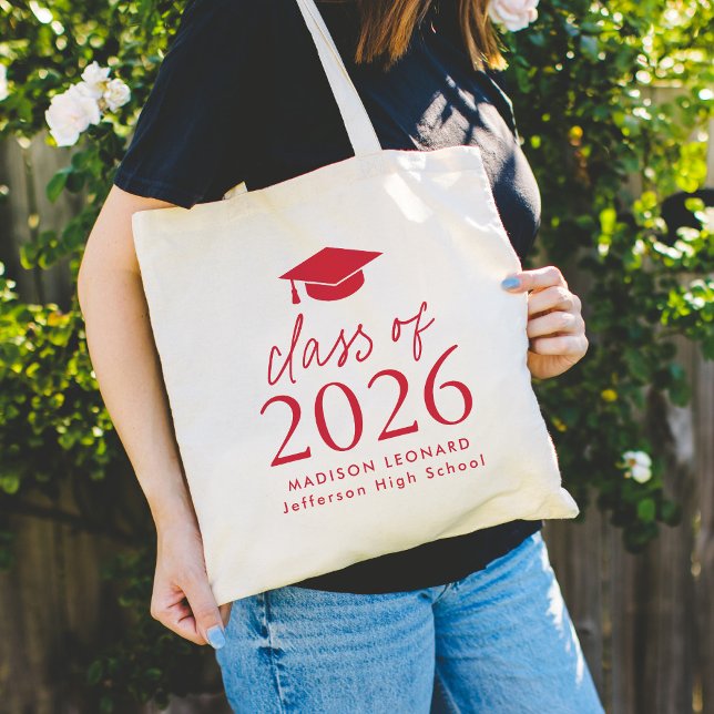 Tote Bag Classe moderne de 2025 Red Script Graduation (Créateur téléchargé)