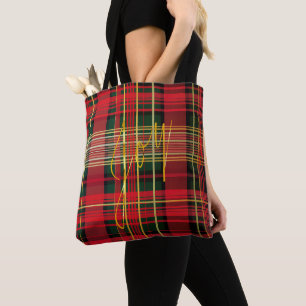 Tote Bag Classic Holiday Rouge et vert Plaid Tartan 'Joy'