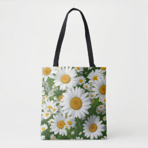 Tote Bag Classic marguerite motif blanc champs fleuris verd