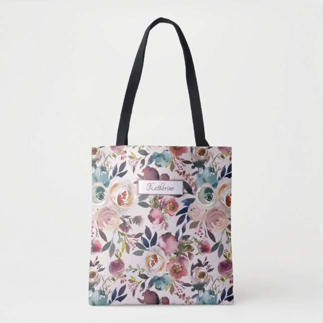 Tote Bag Classic Nommé Blush Pink Vert Bleu Floral (Devant)