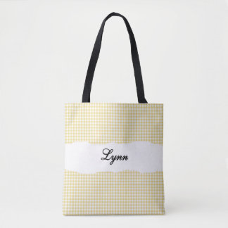 Tote Bag Classic Yellow & White Gingham | Personalized Name