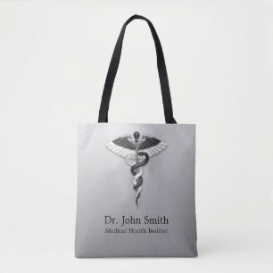 Tote Bag Classique Médicale Noble Elégant Noir Blanc Caduce