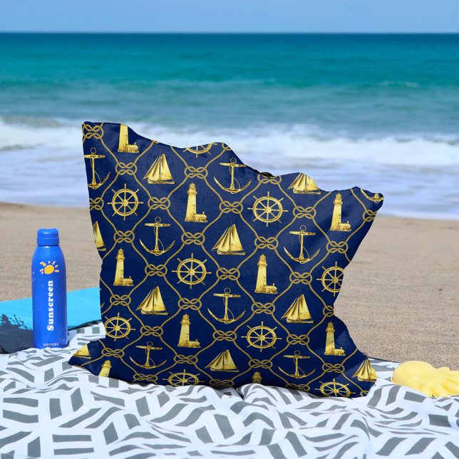 Tote Bag Classy Marine Blue Gold Ancre phare nautique (Créateur téléchargé)