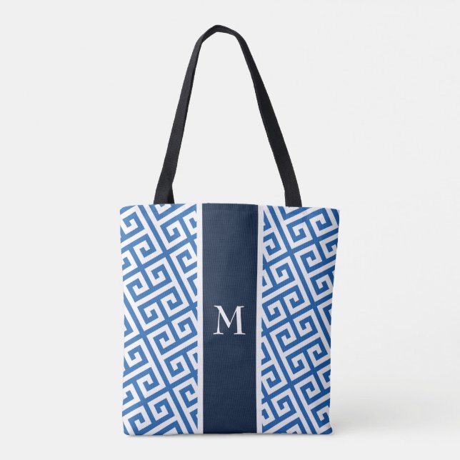 Tote Bag Clé grecque Monogramme bleu  (Dos)