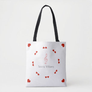 Tote Bag clé treble & coeur d'amour avec nom, musique