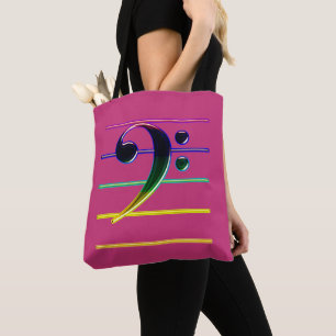 Tote Bag Clef basse d'arc-en-ciel sur le rose