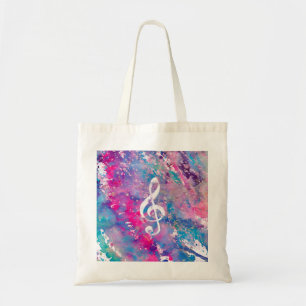 Tote Bag Clef triple d'aquarelle de peinture de note bleue