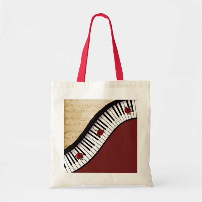 Tote Bag Clés de piano d'emballage de budget, poignée rouge (Devant)