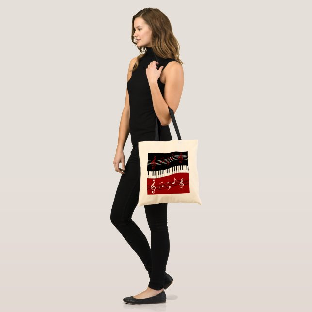 Tote Bag Clés et notes de piano noir rouge élégant (Devant (modèle))