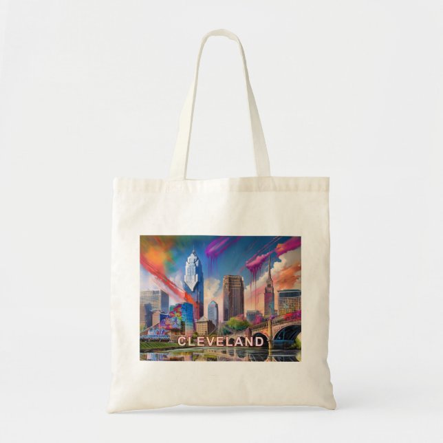 Tote Bag Cleveland Skyline Art Abstrait (Devant)