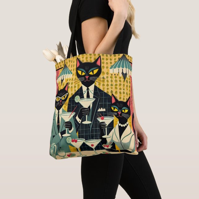 Tote Bag Club Martini Cat Noir Futuriste Rétro (De près)
