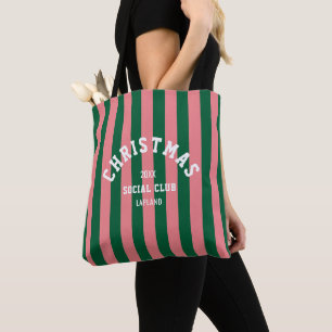 Tote Bag Club social de Noël Vert rose bonbons rayures