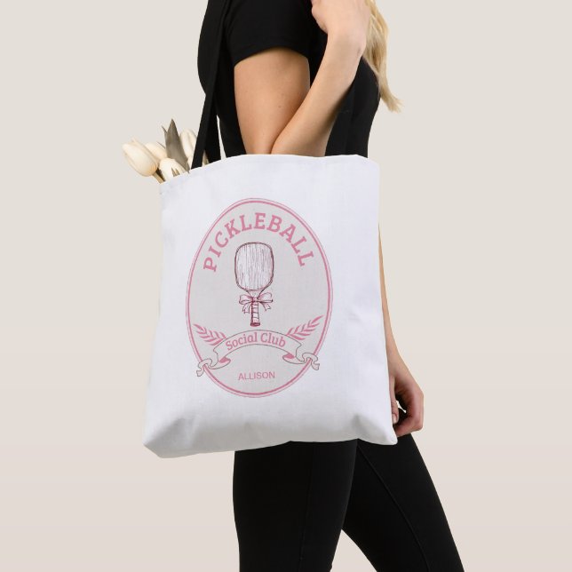 Tote Bag Club Social De Pickleball Rose Avec Nom (De près)