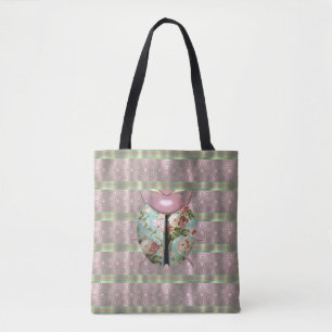 Tote Bag Coccinelle fleurs victoriennes roses mignonnes