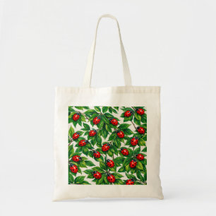 Tote Bag Coccinelles rouges sur motif botanique de feuilles